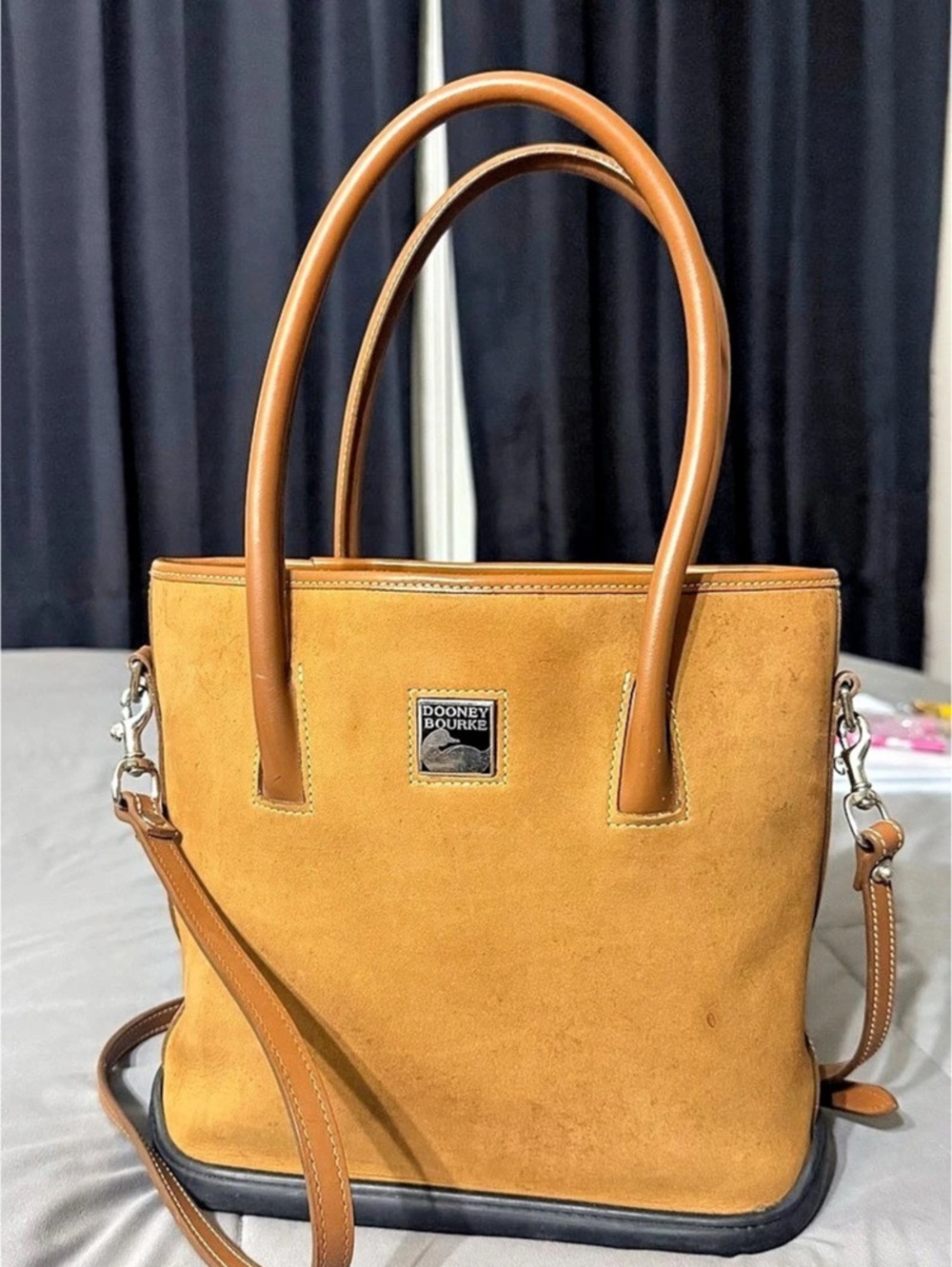 VINTAGE Dooney & Bourke Parasole Leather Tote Brown & Black Rubber Bottom